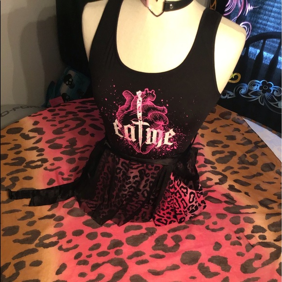 Too Fast Eat Me Shirt w/mini flounce upon bottom w coordinate scarf ombreleopard - Picture 6 of 16